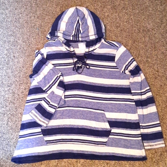 Sunday Sweaters - Sunday Blue Striped Hooded Sweatshirt XL